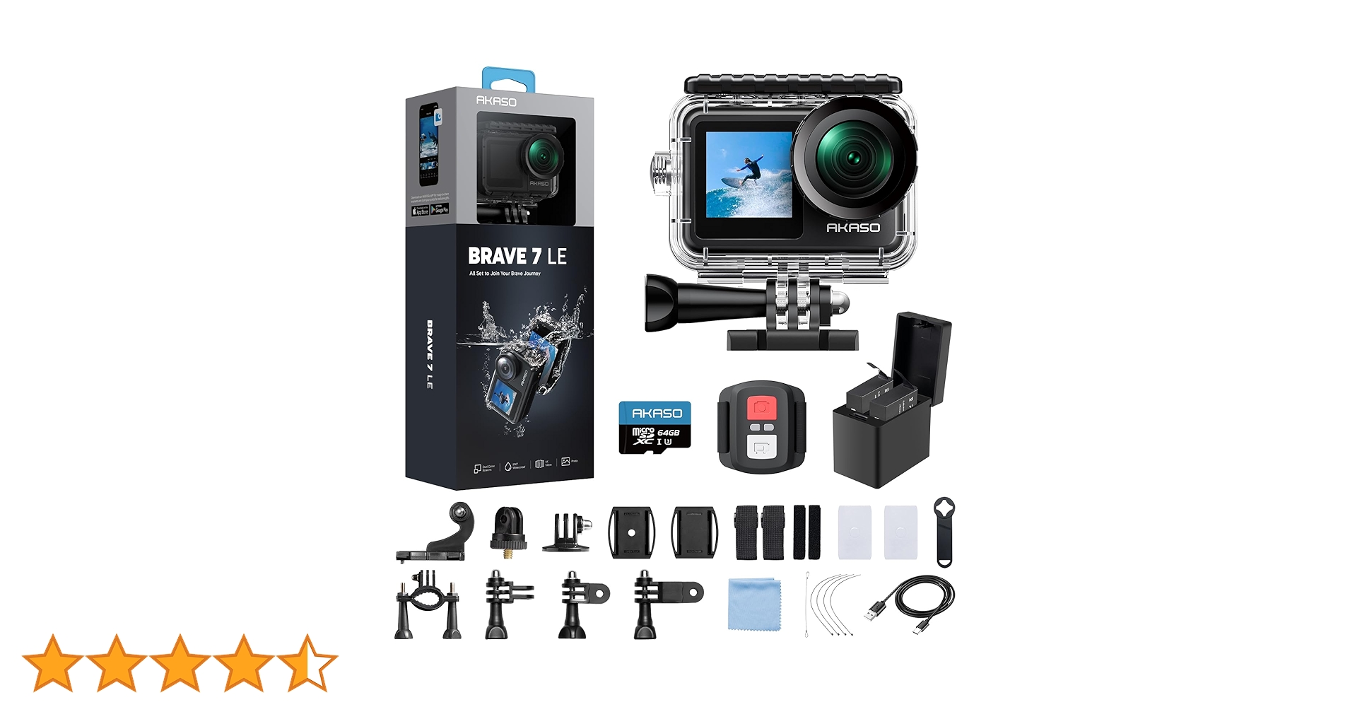 Amazon | AKASO Brave 7 LE アクションカメラ 4K 20MP IPX7本機